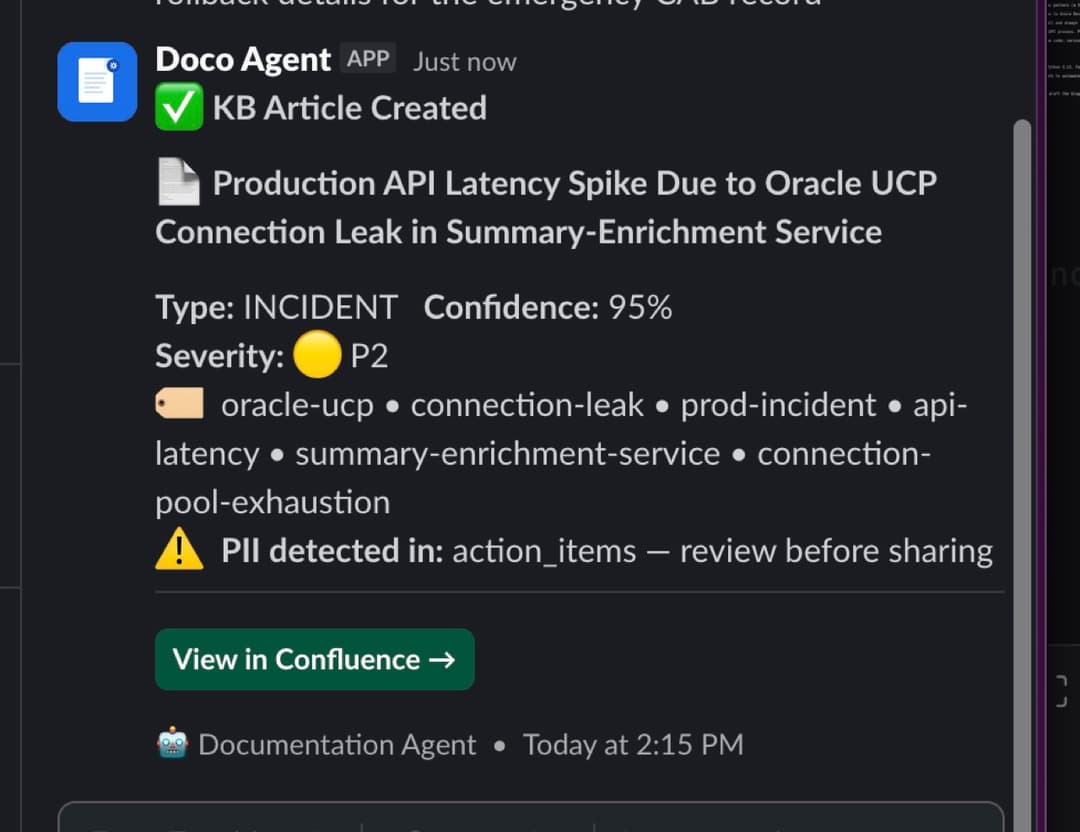 Slack response showing confidence score and PII warning